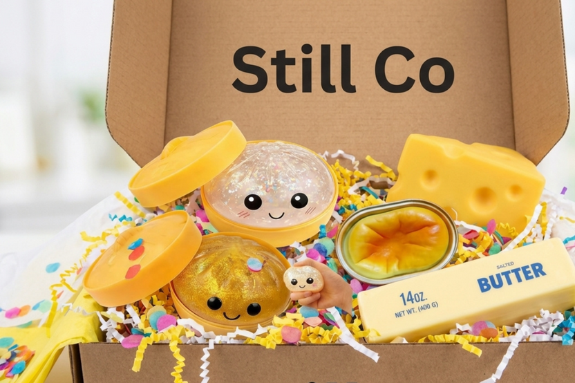 Subscription box for tween girls with squishy toys and other items to hep de-stress. The perfect gift. 