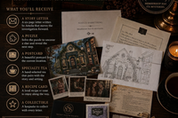 Book lover gift featuring a cozy mystery by mail with collectible letters, detective puzzles, premium tea, and story keepsakes.