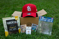 Pro Style Sports St. Louis Cardinals MLB baseball gift box with baseball hat, decal, pin, baseball cards, and beef jerky. 