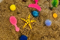 Kinetic sand
Hands on play
Mermaid fun
learn and grow
skill builders 
learn about letters and numbers
sensory box 