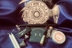 Samhain-Hedge Riding Ointment, Altar Tile + Divination Set, Wheel of the Year, Altar Cloth, Ritual Oil, Incense Blend, Crystal, Beeswax Cand