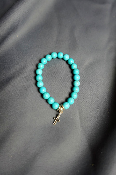 Lava Rock bracelet of St. Damien (Teal beads)