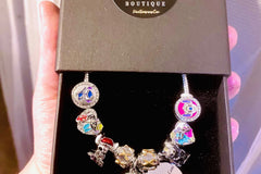 Lilo And Stitch “Party Hardy” 925 Silver Charm Bracelet w/ 9 Sapphire Embellished Charms