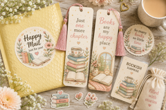 Light bookish bookmark subscription featuring two floral reading bookmarks, matching sticker, pastel mailer, and bookish surprise.