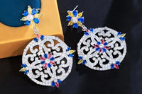 100% sapphire gemstone multicolored drop dangle chandelier earrings made for elegant parties, high end weddings and balls. Pierced earrings
