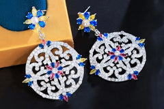 100% sapphire gemstone multicolored drop dangle chandelier earrings made for elegant parties, high end weddings and balls. Pierced earrings