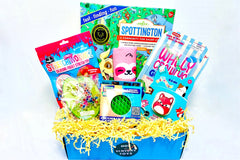 Eeboo Spottington board game, wally crawls, stretch frog stretch caterpillar, top trenz squish mallows, kinetic sand, extreme twiddle fidget