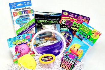School Sensory Box with Grow frog, Butter dough, Squish cheese, Splat pet, Needoh, Brixies Sloth, Olly Ball, Wonder Stix, SandShifters