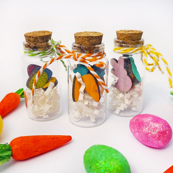 Easter Mini Bottles | Mini Trinket Jars | Holiday Tiered Tray Decor | Carrots | Bunny Peep | Easter Egg | Table Shelf Mantle Accent