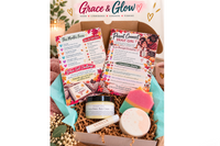 Grace & Glow girls subscription box with handmade soap, lip balm, and faith-based parent-daughter activity cards.
