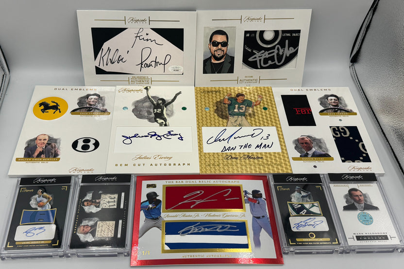 Keepsake Monthly Sale Sheet items.  Contains 1/1's Autographs, Gem Cards. Watch Dials, and Bespoke Custom Art!