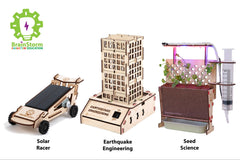 BrainStorm's Solar Racer, Earthquake Engineering and Seed Science STEM Kits.