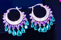 Purple and baby blue sapphire gemstones dangling chandelier costume wedding evening gown pierced earrings. Made only for elegant events