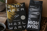 Project Hail Mary by Andy Weir hardcover novel paired with High Wire coffee in a monthly sci-fi book subscription box