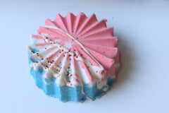 Bomb Pop Bath Bomb close up detail from Wild Hare Apothecary August Bath Bomb Subscription Box on Cratejoy.