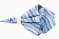 A set of four ocean wave and sealife reversible napkins.  Paired here with white ceramic napkin rings that are also included in your box.