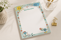 Colorful personalized notepads featuring custom names from the My Paper Box Mini subscription.