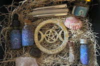 Full Moon Box in Cancer includes a Moonlit Bliss Ritual Bath & Invocation, Original Anointing Oil & Loose Incense, Moon Water w/ shells+more