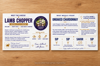 September cheese card featuring Lamb Chopper, its tasting notes, and an unoaked Chardonnay pairing with guided tasting tips.