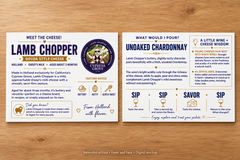 September cheese card featuring Lamb Chopper, its tasting notes, and an unoaked Chardonnay pairing with guided tasting tips.