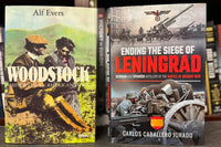 Two books from our History book section: Woodstock and Ending the Siege of Leningrad, valued at over $50 retail.