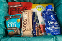 Sample box with Vegan Rob's, Beanfields, Crispy Fruit, Enjoy Life, Nature's Bakery and more.