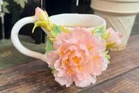 Hand Sculpted Floral Ceramic Art，a one of a kind coffee mug or a handcrafted tea cup.Enjoy with afternoon reading or during teatime.