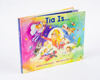 The 'Tía Is...' book displayed with its colorful cover, introducing the gentle world of Tía through warm illustrations and a heartfelt story