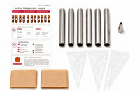 Apple Pie Brandy Snaps DIY baking kit tools with recipe card, six steel molds, piping bags, parchment and piping tip.
