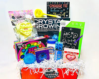 Teen Spring Box, LCD board, Needoh balls, Butter Slime, Squish Donut, Twiddle, Snapper pen, Pop It, Glow Snowball, Conversation heart squish