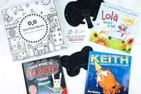 Owl Post Books kids gift subscription with holiday book box featuring Keith the Cat, Lola Knows a Lot, and This Book is Magic.