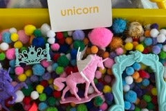 Kinetic sand
Hands on play, playdough
unicorn fun
learn and grow
skill builders 
learn about letters and numbers
sensory bin