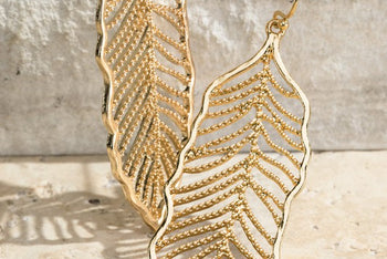 Beautiful leaf antiqued metal filigree earrings- gold