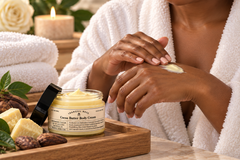 Tranquil Rose body butter spa experience featuring rich handcrafted body cream, fresh fruit and relaxing bath accessories.