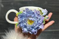 Hand Sculpted Floral Ceramic Art，a one of a kind coffee mug or a handcrafted tea cup.Enjoy with afternoon reading or during teatime.
