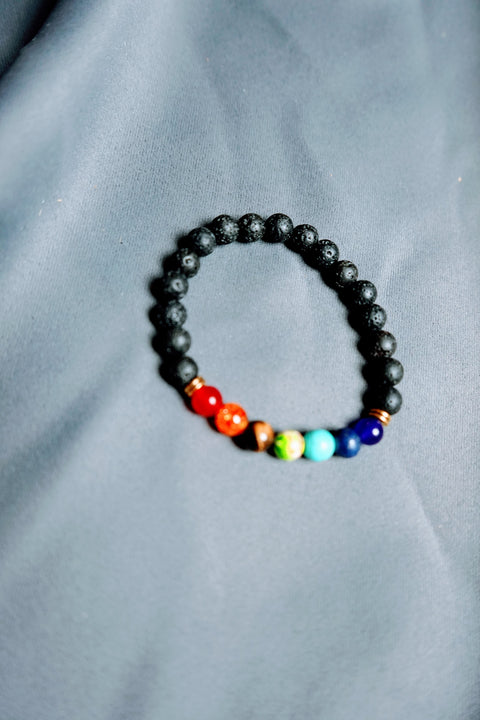 Lava rock bracelet of St. Damien (Black and colored beads)
