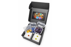 GemFlip gemstone box opened to show a mix of raw and faceted natural gemstones in protective cases, ideal for gem collectors and educational