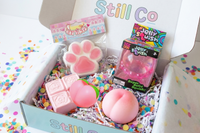 Subscription box for tween girls with squishy toys and other items to hep de-stress. The perfect gift. 