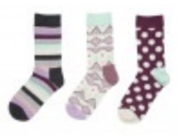3 Pack: Big Dot + Stripe + Geometric Socks– Purple/White/Mint (S)
