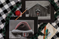Our December 2025 Art Box, will include the drawings, Barn Wreath and The Last Gift.  Come and get dirty with us and create.