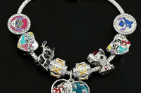 Lilo And Stitch “Party Hardy” 925 Silver Charm Bracelet w/ 9 Sapphire Embellished Charms