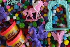 Kinetic sand
Hands on play, playdough
unicorn fun
learn and grow
skill builders 
learn about letters and numbers
sensory bin