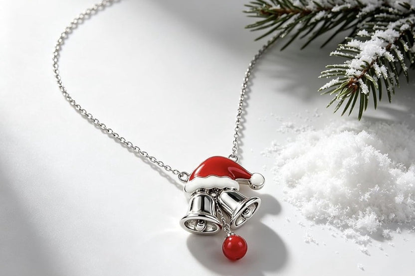 Silver Bells Santa Hat Pendant Necklace