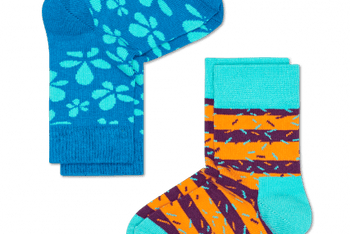 2 Pack: Infant Flower Socks + Sprinkle Stripe Socks– Teal/Orange/Purple (12-24 M)
