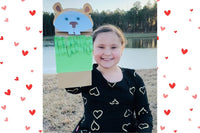 Happy child withFebruary Valentine's box with 20 OT activities, crafts, sensory materials, and fine motor tools for ages 4+ February Activit