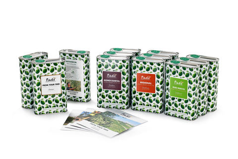 Extra virgin olive oil subscription. 4 deliveries a year of 3 tins of exceptional quality oil traceable to their origins in Italy.