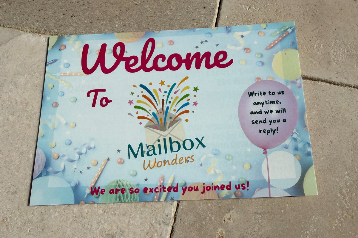 Our welcome postcard that comes in every welcome letter!   Kids can write a letter to us anytime and wait for a response. 