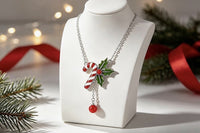 Candy Cane & Holly Berry Pendant Necklace