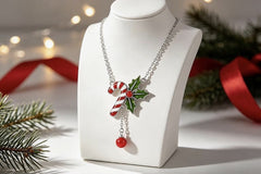 Candy Cane & Holly Berry Pendant Necklace