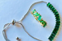 Emerald Green Gemstone Tennis Slider Bracelet & Ring Set, 2 karats